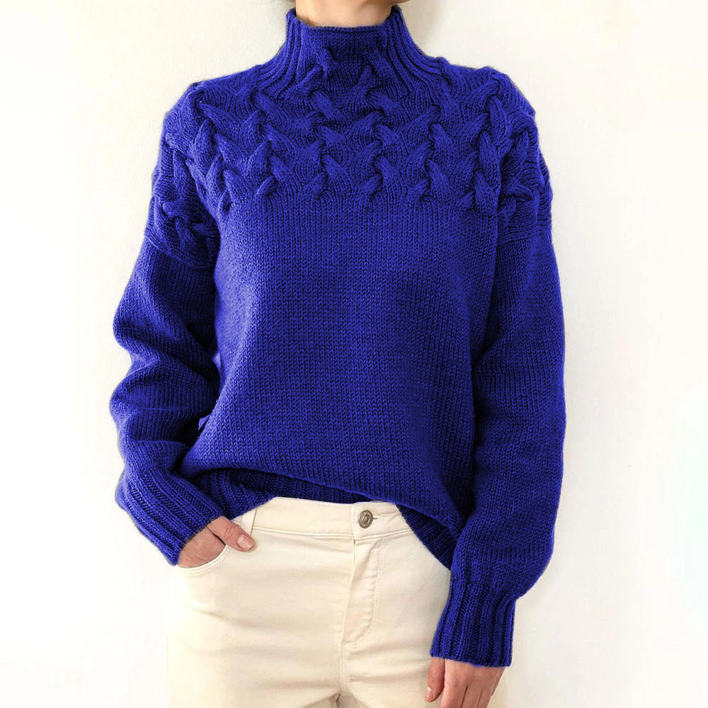 Vintage Woven Detail Turtleneck Long Sleeve Sweater elevenforest
