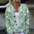 Vintage Water Lily Art Knitted Jacquard Sweater artswardrobe