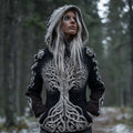 Women's Viking Style Tree Of Life Black And White Warm Hooded Sweater artswardrobe