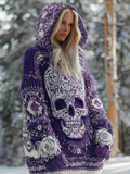 Halloween Skeleton Element Viking Style Women's Hooded Pullover Knit Sweater elevenforest