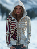 Women's Vintage Halloween Halloween Skeleton Bones With Blood Glitter Art Knitted Warm Zip-up Sweater artswardrobe