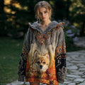 Women's Vintage Dog Embroidered Hooded Sweater artswardrobe