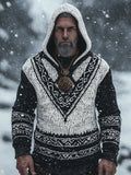 Men's Vintage Viking Contrast Color Cozy Knit Hooded Sweater elevenforest