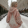 Women's Pearl Christmas Tree Art Cozy Hooded Sweater artswardrobe