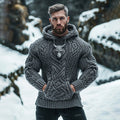 Men's Viking Tribal Wolf Inspired Chunky Knit Pocket Hooded Sweater elevenforest