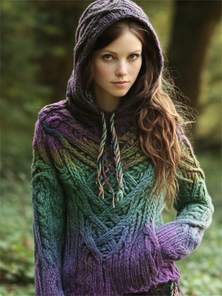 Elf Inspired Mystical Gradient Celtic Cozy Hooded Sweater elevenforest