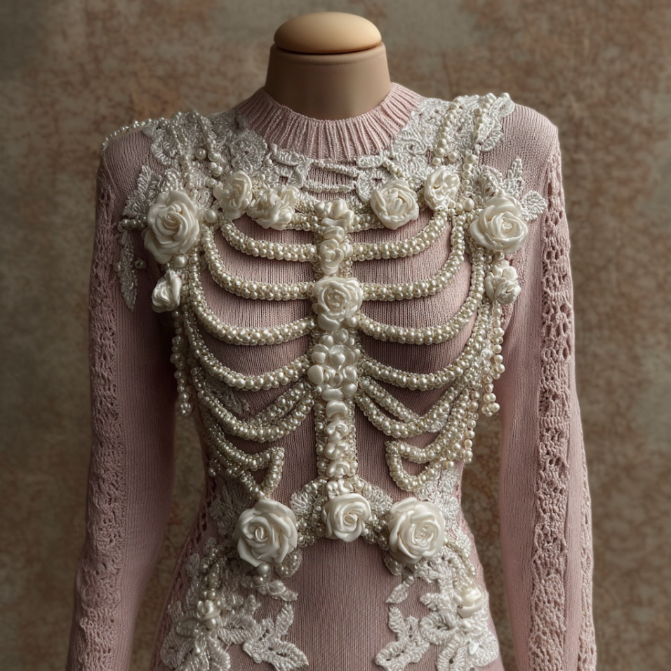 Comstylish Halloween Women's Plant Flower And Anatomy Design Knit Sweater