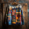 Colorful Street Building Inspired Colorblock Cozy Knit Sweater artswardrobe