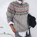 Retro Geometric Floral Knitted Print Cozy Sweater elevenforest
