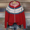 Vintage Icelandic Wave Knit Jacquard Warm Zip Hooded Sweater elevenforest