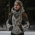 Women's Vintage Celtic Knot Art Knit Color Block Cozy Hooded Sweater artswardrobe
