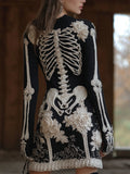 Comstylish Classy Skeleton Floral Glitter Beaded Cozy Knit Sweater Dress