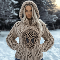 Women's Viking Tribal Tree Of Life Celtic Chunky Knit Hooded Sweater artswardrobe