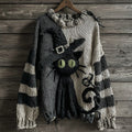 Halloween Black Cat Striped Knitted Warm Crew Neck Sweater artswardrobe
