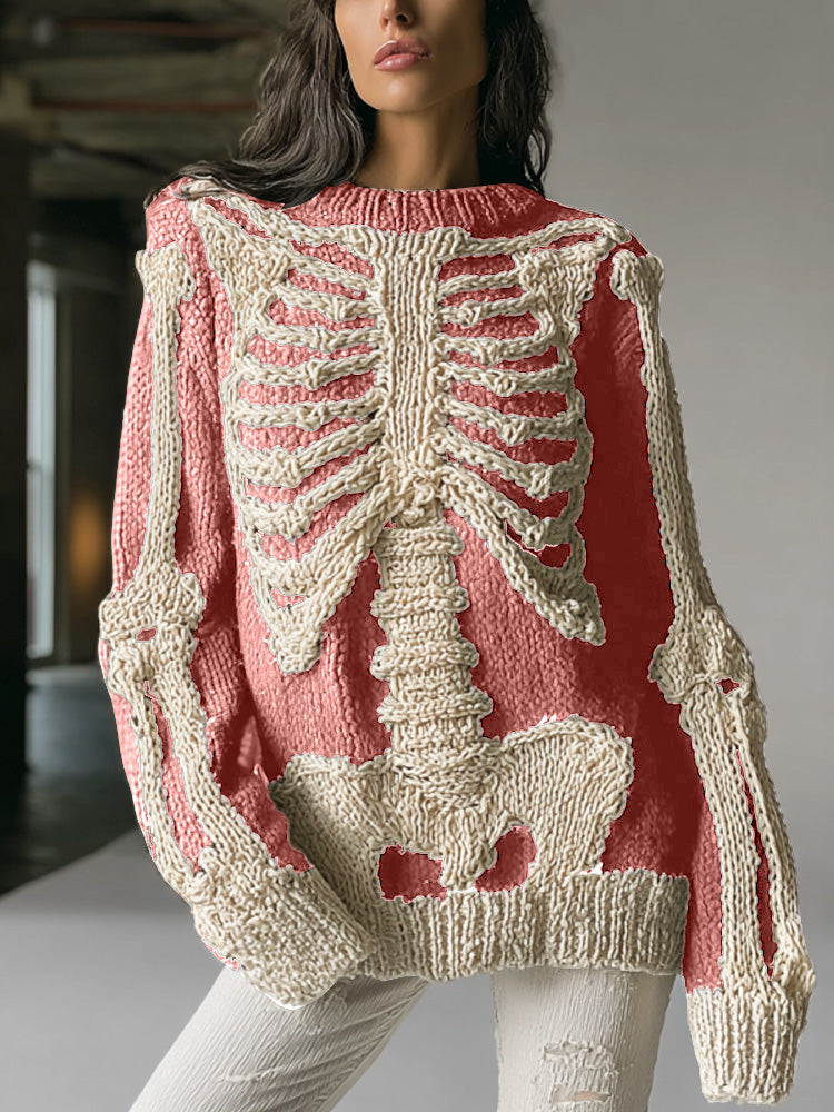 Comstylish Women's Vintage Halloween Skull Embroidered Sweater
