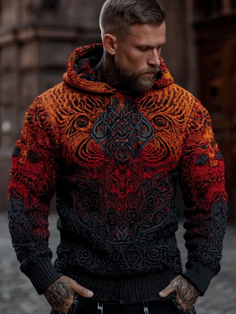 Men's Vintage Halloween Viking Art Knit Hoodie Sweater elevenforest