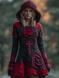 Halloween Viking Style Lady Hooded Knit Sweater Dress artswardrobe