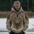 Men's Vintage Viking Wolf Celtic Knot Art Cozy Knit Hooded Sweater artswardrobe