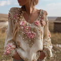 Bohemian Style Round Neck Long Sleeve 3d Floral Design Women's Sweater artswardrobe