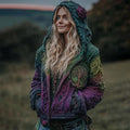 Women's Vintage Life Of Tree Gradient Art Knit Cozy Hooded Sweater elevenforest