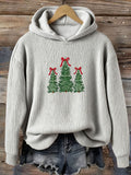 Merry Christmas Tree Knitted Print Hooded Sweater artswardrobe