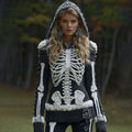 Women's Halloween Skeleton Bones With Roses Art Knitted Warm Hooded Sweater artswardrobe