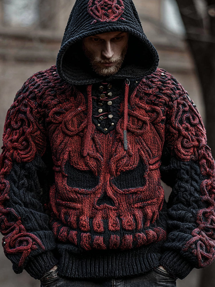 Men's Vintage Evil Smiley Face Warm Hooded Sweater artswardrobe