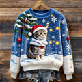 Christmas Cat Art Women's Cozy Plush Sweater