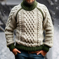 Men's Warm Contrast Color Clan Pattern Turtleneck Aran Sweater artswardrobe