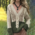 Women's Irish Pattern Jacquard Cozy V Neck Sweater artswardrobe