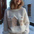Vintage Snowy Christmas Houses Landscape Cozy Sweater artswardrobe