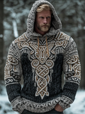 Men's Hooded Thick Sweater With Viking Style Tribal Totem And Wolf Totem Patterns artswardrobe