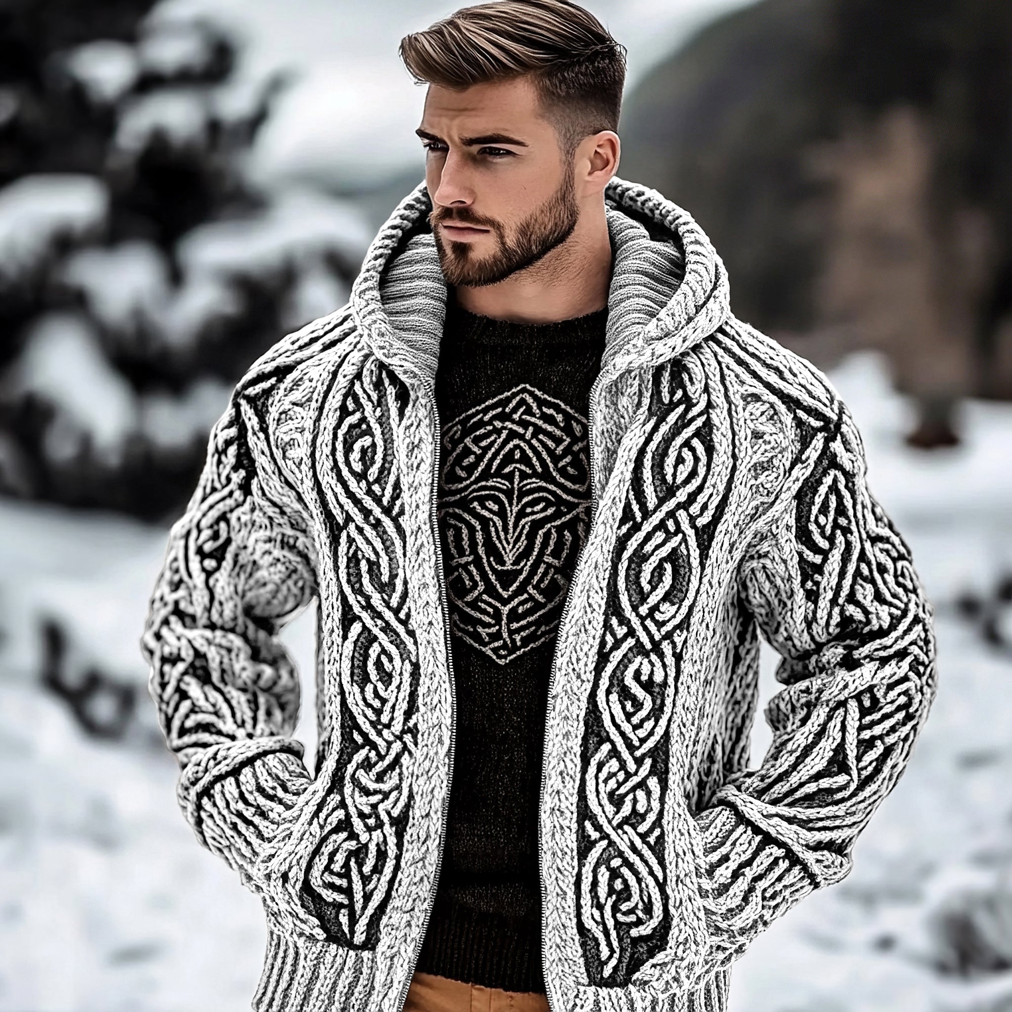 Men's Viking Kyle Style Extra Thick Hooded Zip-up Sweater artswardrobe