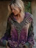 Comstylish Vintage Purple Roses Celtic Knot Cozy Hooded Sweater