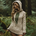 Women's Irish Pattern Jacquard Cozy Hooded Sweater artswardrobe