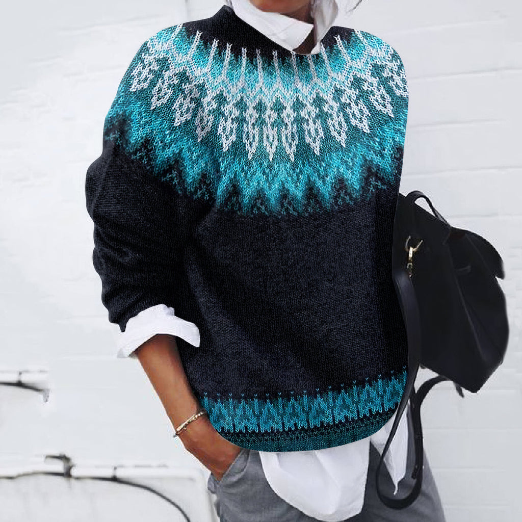 Vintage Tribal Icelandic Knit Contrast Pattern Sweater elevenforest