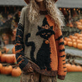 Comstylish Halloween Cute Witch Cats Art Cozy Knit Sweater