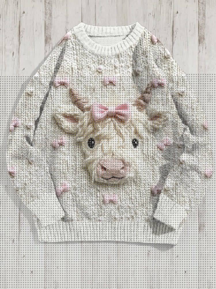 Cute Highland Cow Coquette Bow Knitted Cozy Sweater artswardrobe