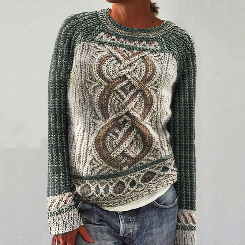 Women's Contrast Celtic Knot Irish Shamrock Sweater artswardrobe