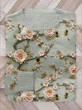 Bee Floral Embroidery Pattern Cozy Knit Sweater artswardrobe
