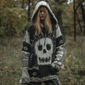 Women's Vintage And Quirky Skull Patchwork Pattern Vintage Hooded Sweater artswardrobe