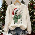 Comstylish Christmas 3d Plush Cat Women's Fleece Sweater