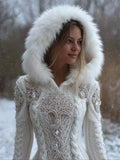 Comstylish Tree Of Life Jewel Art Viking Celtic Fur Trim Hooded Aran Sweater