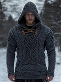 Men's Vintage Viking Inspired Celtic Jacquard Hooded Sweater artswardrobe