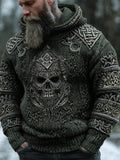 Viking Skull Celtic Knot Men's Chunky Knit Hooded Sweater elevenforest