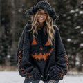 Women's Halloween Spooky Face Knit Hooded Sweater artswardrobe