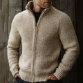Vintage Loose Solid Color Stand Collar Zipper Knit Jacket Sweater artswardrobe