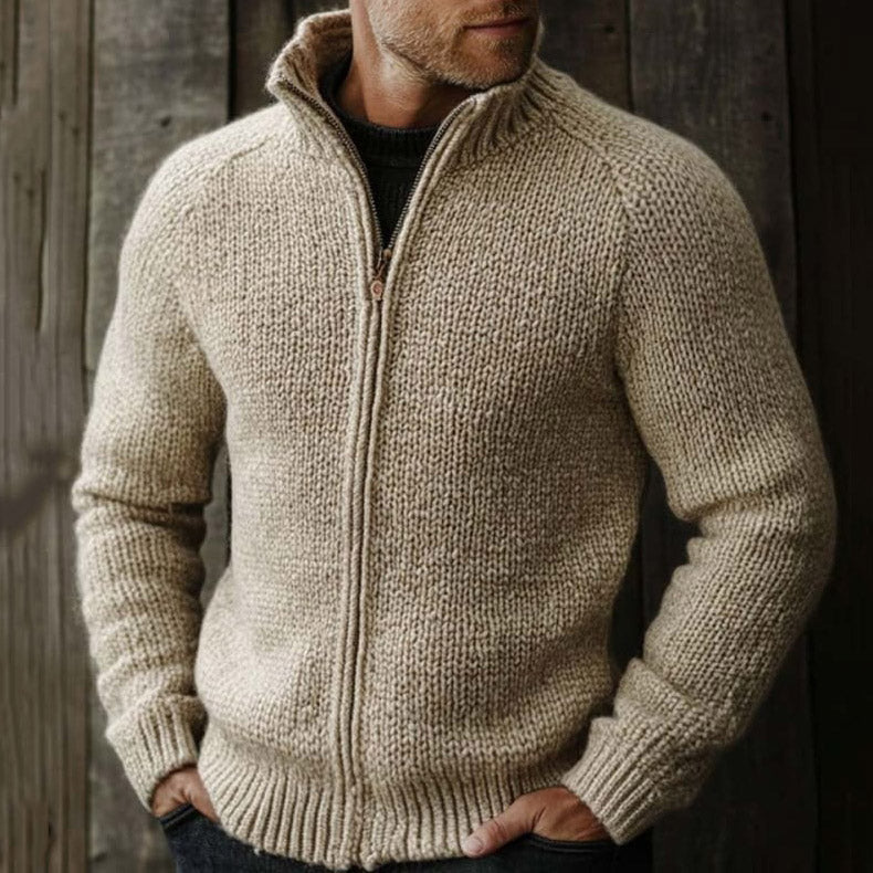 Vintage Loose Solid Color Stand Collar Zipper Knit Jacket Sweater artswardrobe