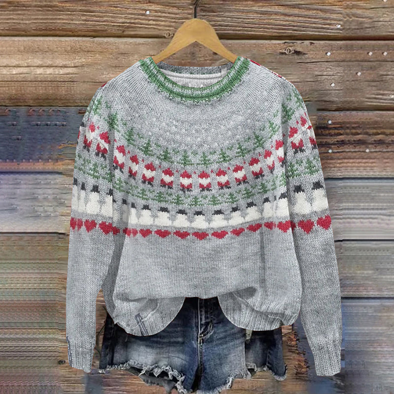 Vintage Santa Claus Contrast Jacquard Crew Neck Sweater elevenforest