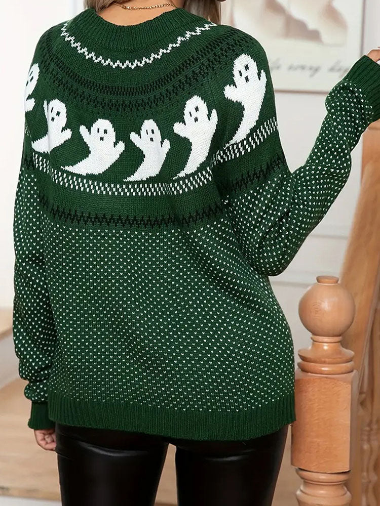 Halloween Ghost Polka Dot Pattern Knit Sweater artswardrobe